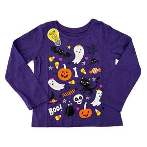NWT Children's Place Girls Purple Glow Halloween Doodle Graphic Tee -SIZE 12-18M